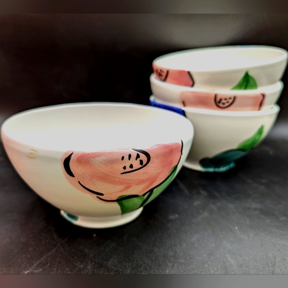 4 Pier 1 Floral Multi Color Cereal /Soup Bowls Made in Portugal - Picture 3 of 9
